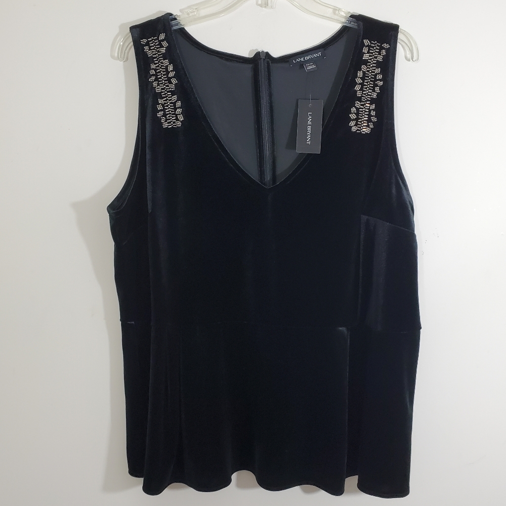 NWT Velvet Lane Bryant Velour Beaded Sleeveless Top Black Size 22 24 Dressy - Picture 2 of 11